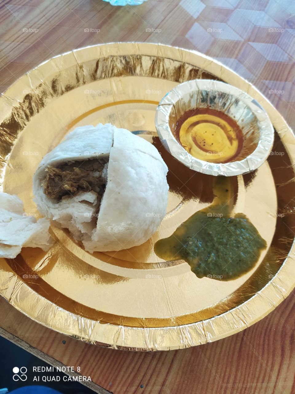 Himachali Dish- Siddu, served with ghee and green chutney. Great way to fill your stomach with this delicious treat on the way of your road trip to narkanda.