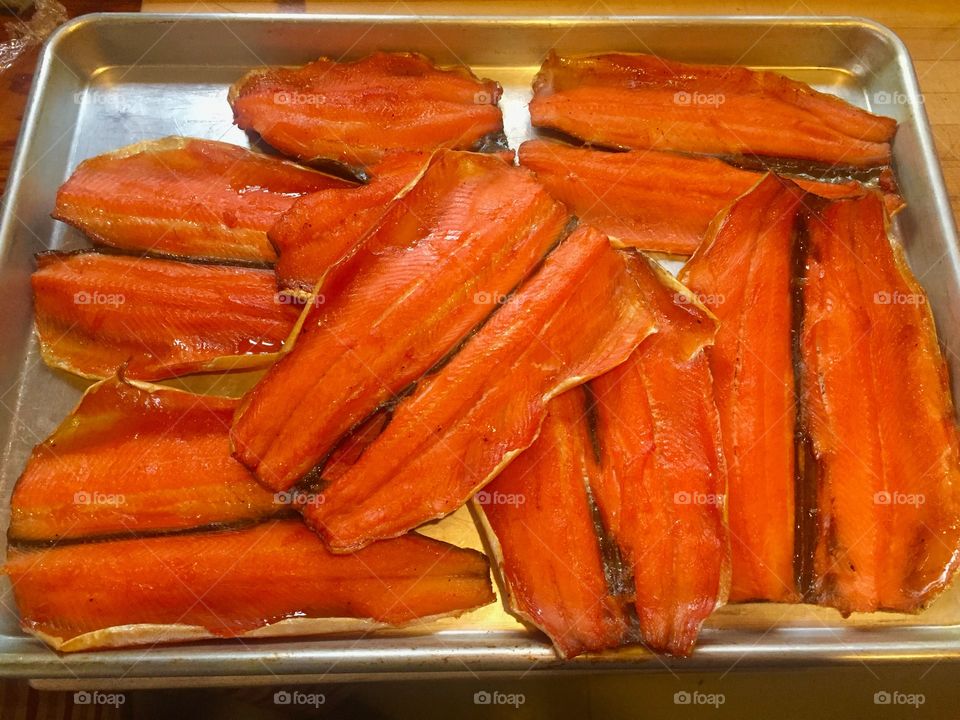 Smoked wild Rainbow Trout all ready to be vacuum sealed for our fishing guests. What a treat to bring home to the family!