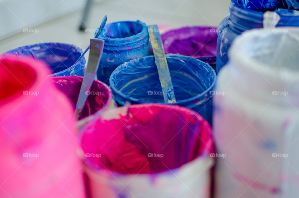 Close-up of paint cans