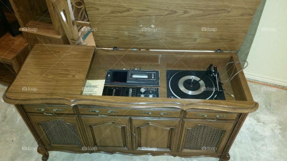 Vintage stereo cabinet with record player