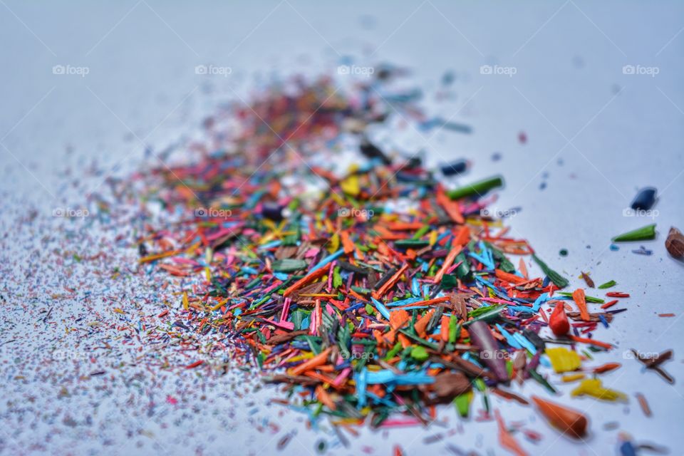 Close-up of colorful pencil shavings