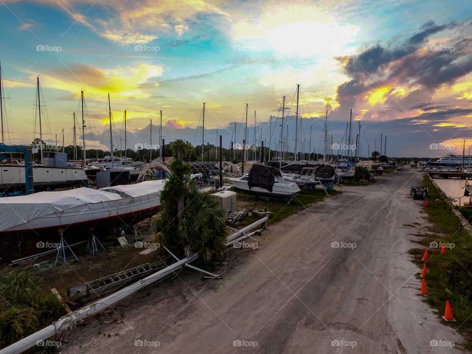 sunset at the work yard