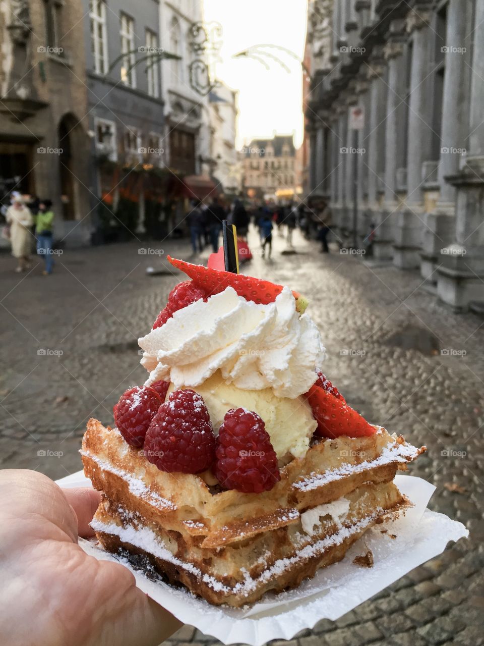 A tasty Belgian waffle on the streets of Brugge