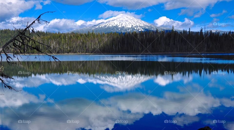 Mountain Reflection. My Bachelor in background. Reflection of Mt Bachelor in lake