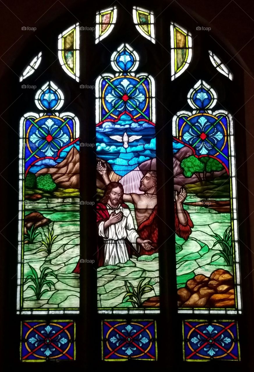 Stained Glass Window of Jesus being Baptised