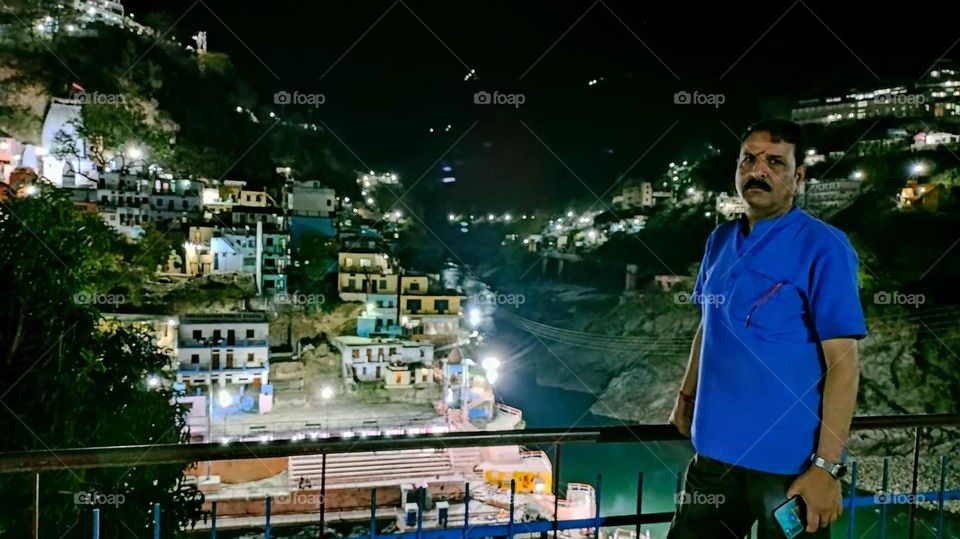 A late evening view of Devprayag Sangam (confluence of sacred Bhagirathi and the Alaknanda rivers to make the holy Ganga)