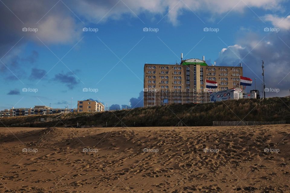 Buildings along the beach snd sea