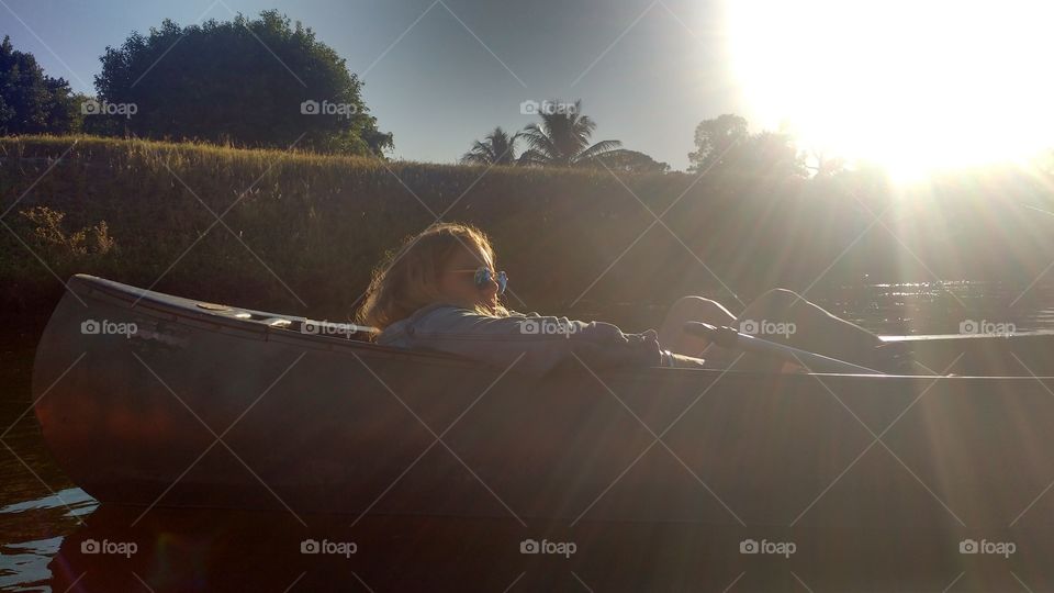 canoeing in the sunset