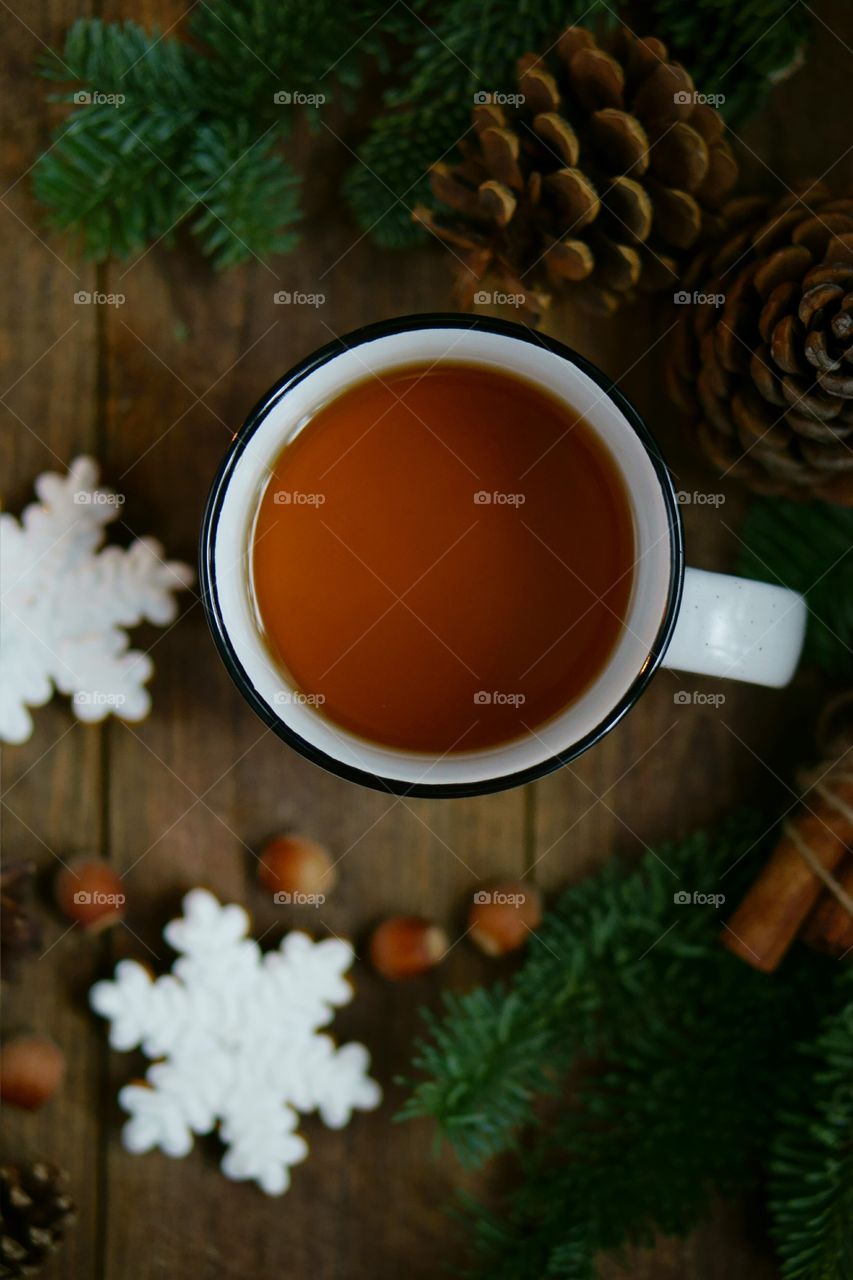 Christmas hot tea and cookies