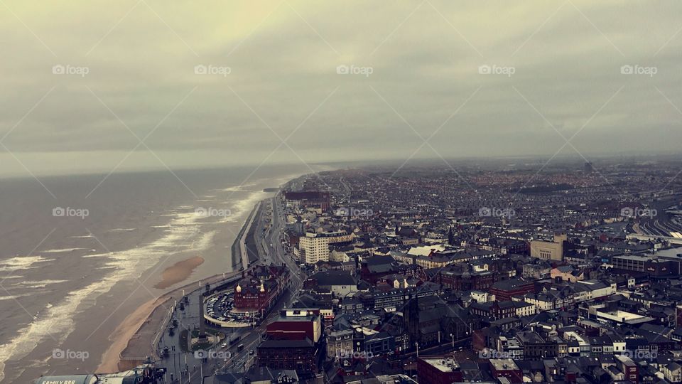 A dull and cloudy day at the top of Blackpool tower 