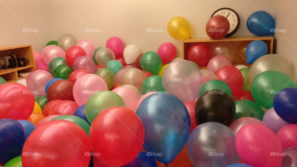 Room full of colorful balloons, colors, surprise, balloos