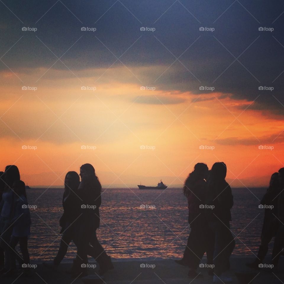 Walking by the sea. Evening walk by the thermaikos