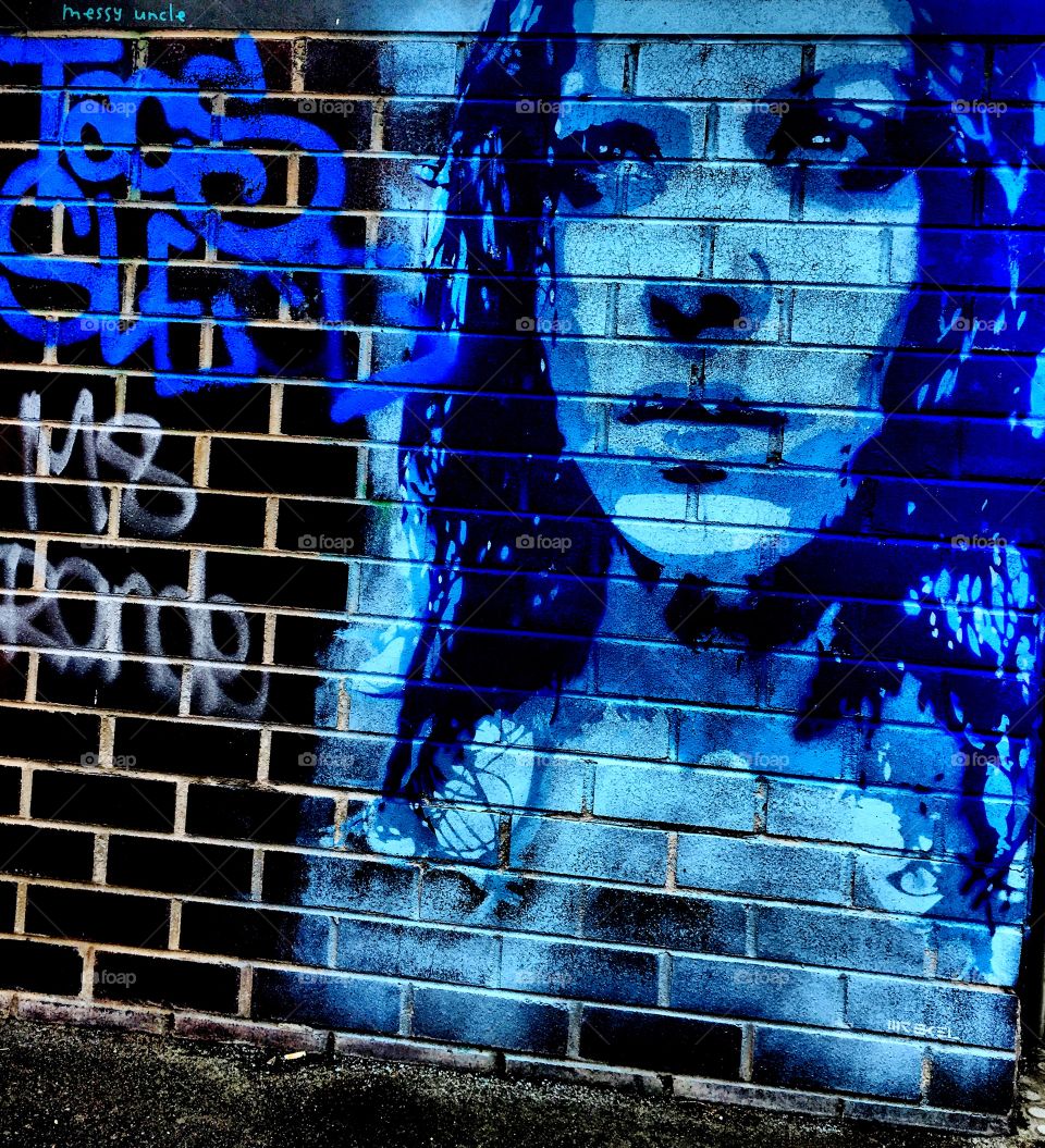 Girl in blue graffiti 