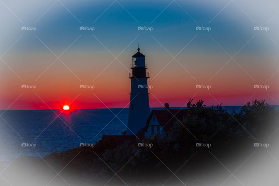 Pemaquid at sunrise. Pemaquid Lighthouse in Maine