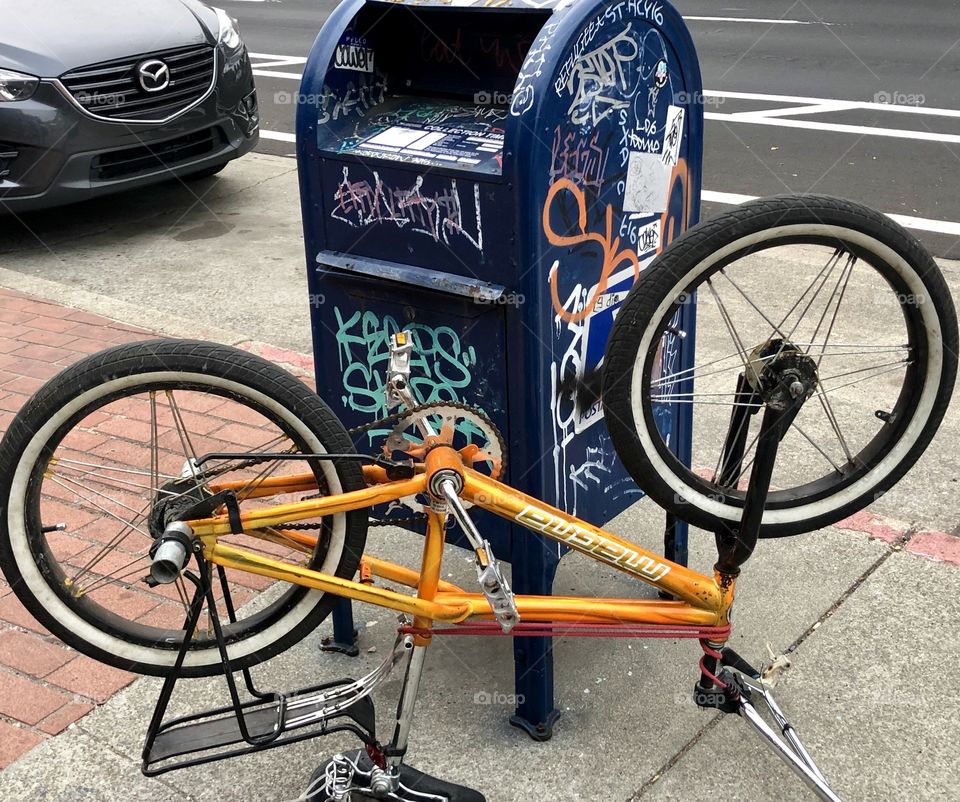 Bmx bike in front of a mail box