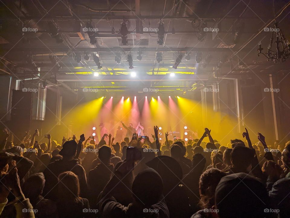 Dope Lemon concert crowd at Varsity theater Minneapolis MN pink and yellow stage lights