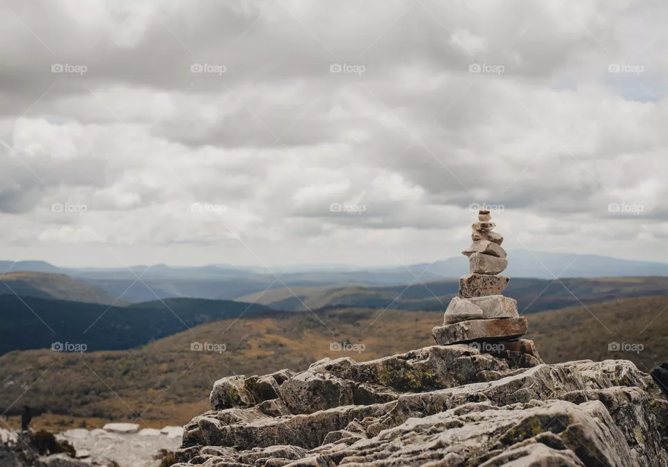 A rock pile atop Carion’s Lookout at Cradle Mountain in Tasmania