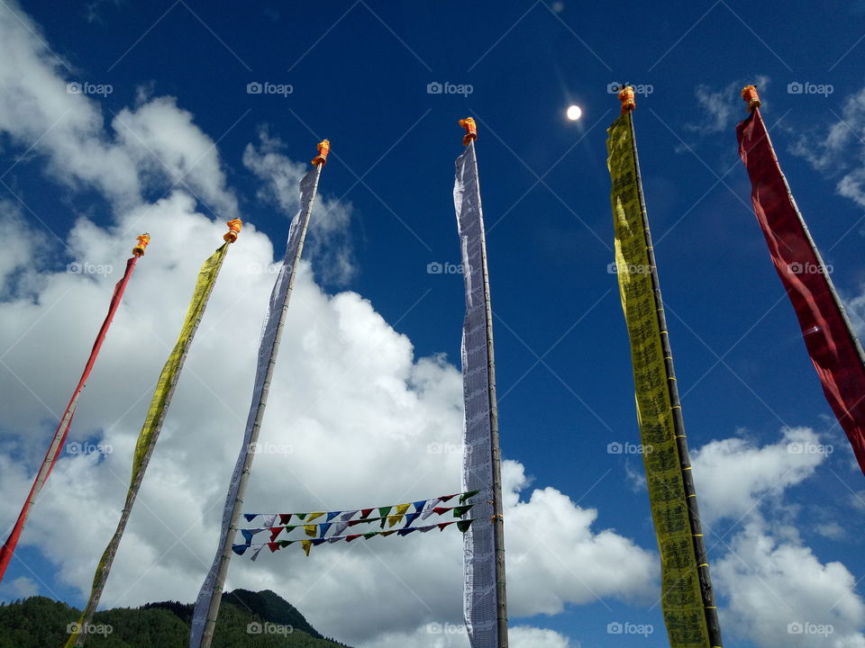 prayer flags flappy in noon