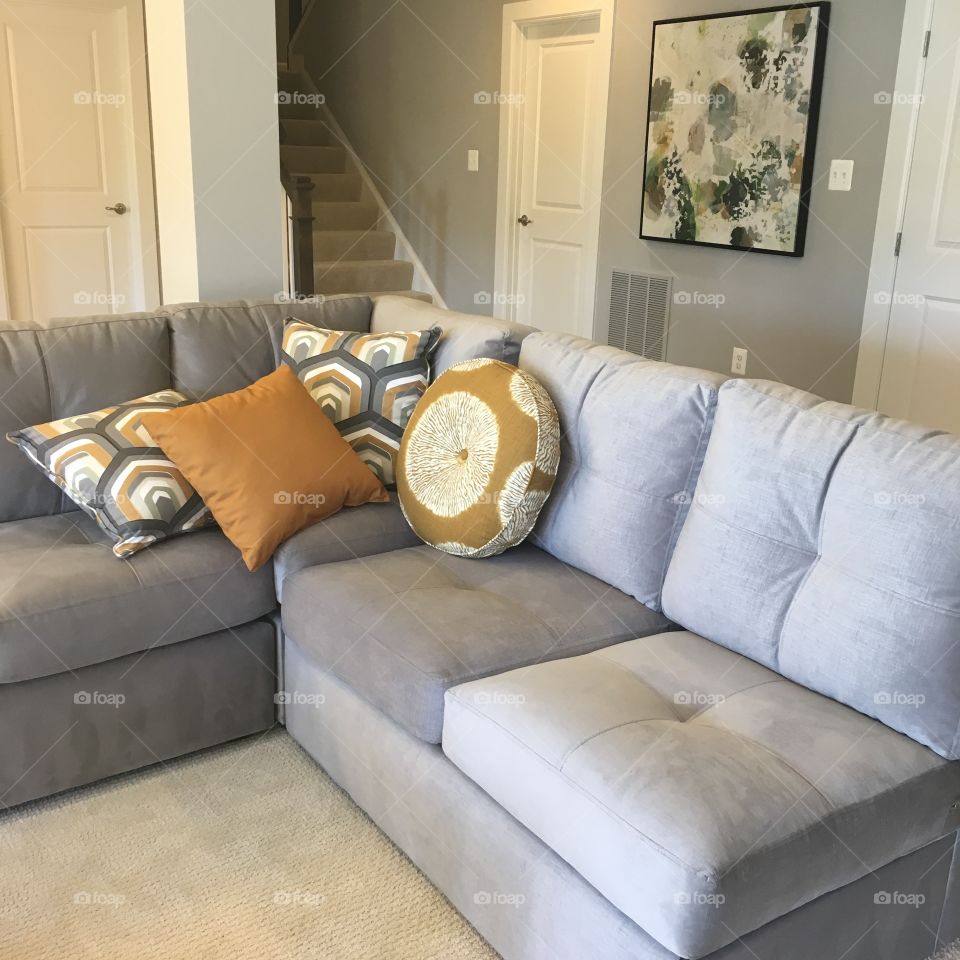 Pillows and a couch for living room decor.