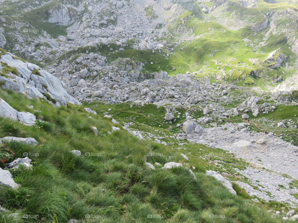 View down from narrow hiking trail