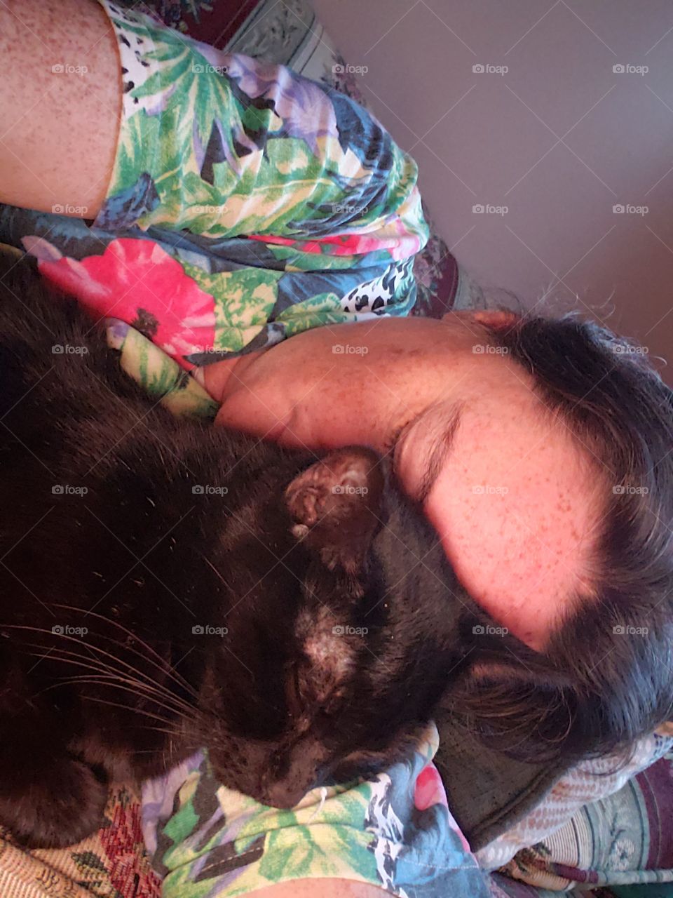 sleeping next to kitty cat