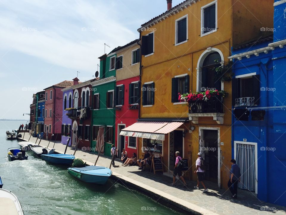 Beautiful houses of Burano. A snapshot of the bright houses that the Venetian island Burano is known for