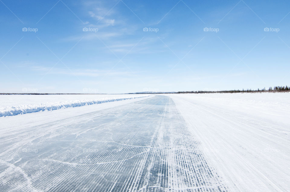 Ice Road connecting Inuvik, Northwest Territories to Aklavik, NWT in Arctic Canada