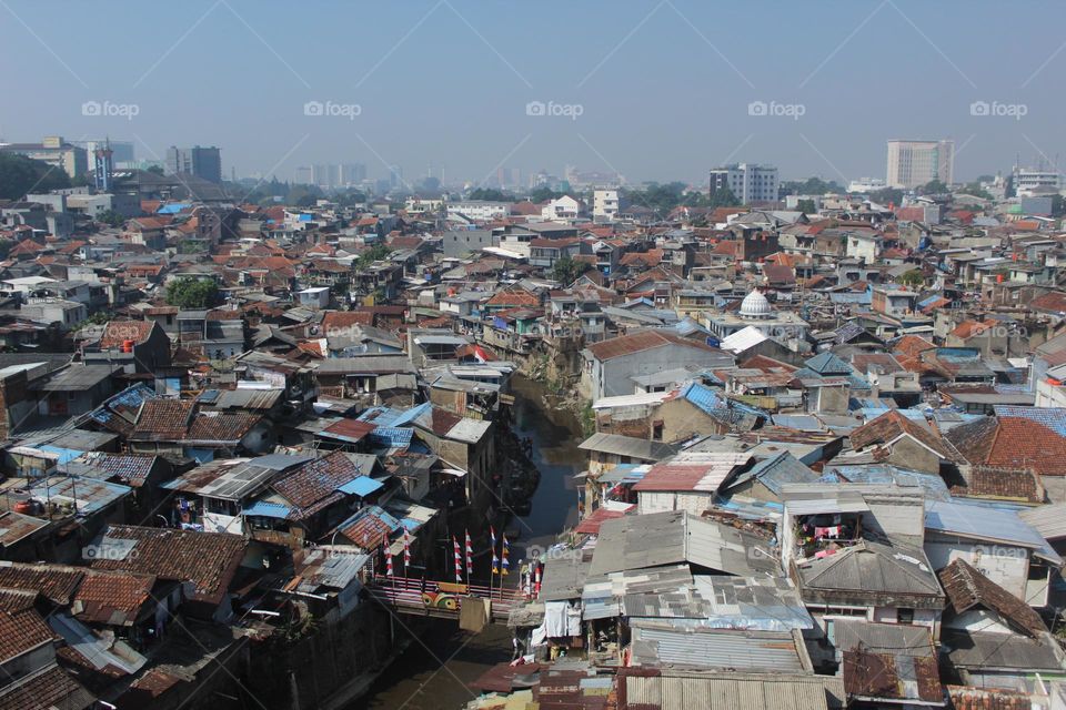 Dense settlements on the outskirts of the city