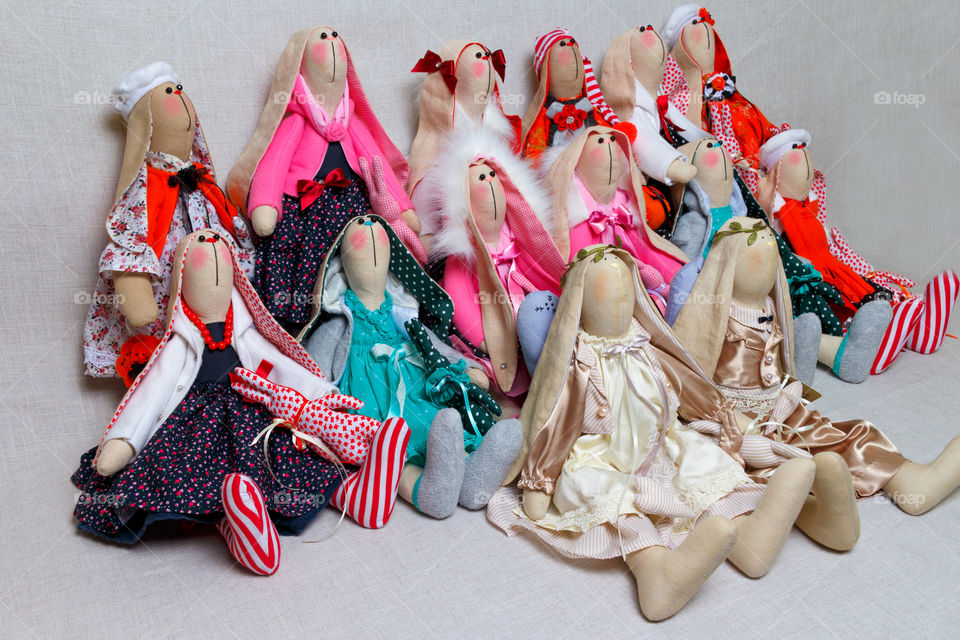 Toys rabbits in dress