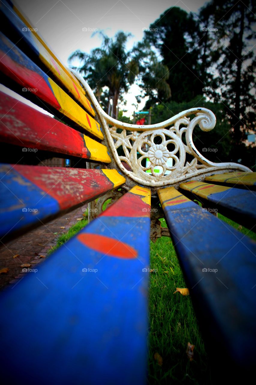 Colorful Bench. Looking at 'normal' things from a different angle can give them a striking beauty.