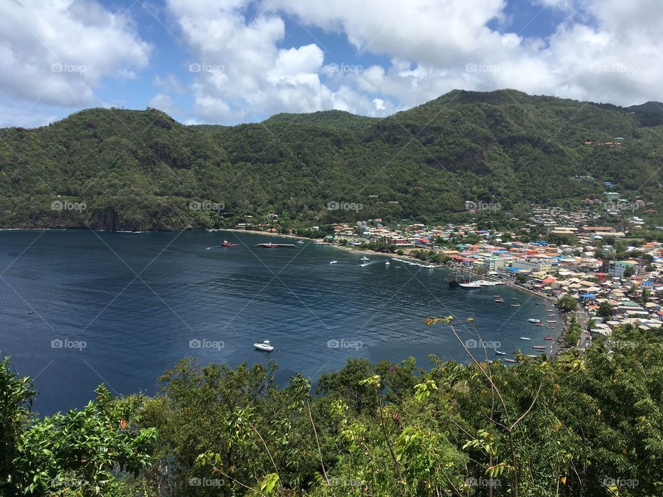 Saint Lucia bay and island town.