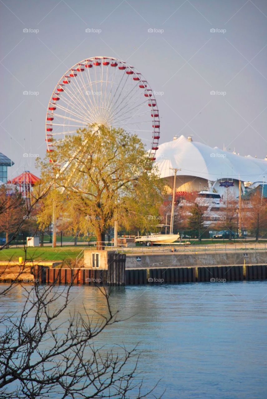 Navy Pier Ferris wheel. Chicago Navy Pier  Ferris Wheel on Lake Michigan