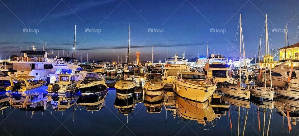 Night view in the seaport