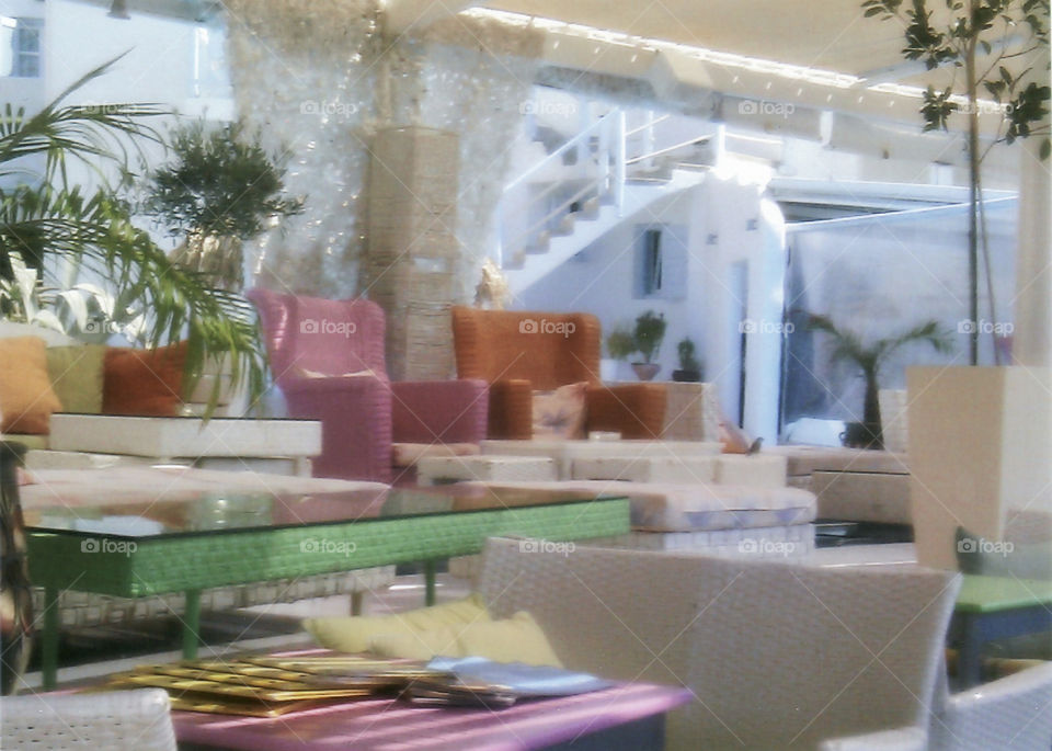 Cool bar, pastel furniture , Mykonos