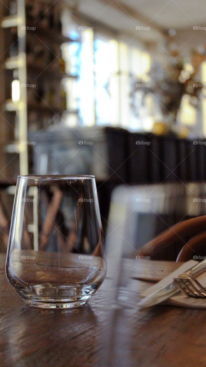 Close up of empty glasses on table