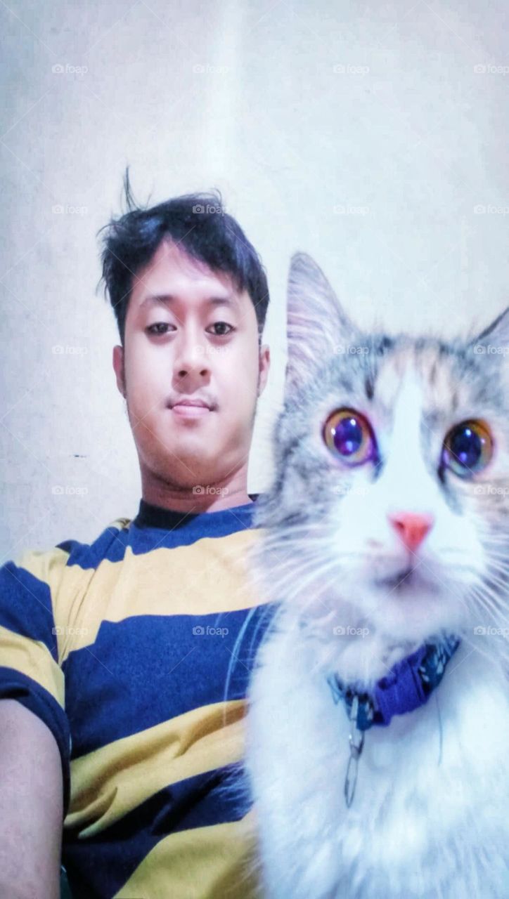 Selfie with pet cat