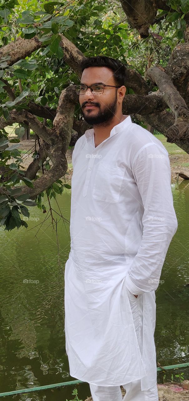 Traditional look Kurta Pajama with pond background