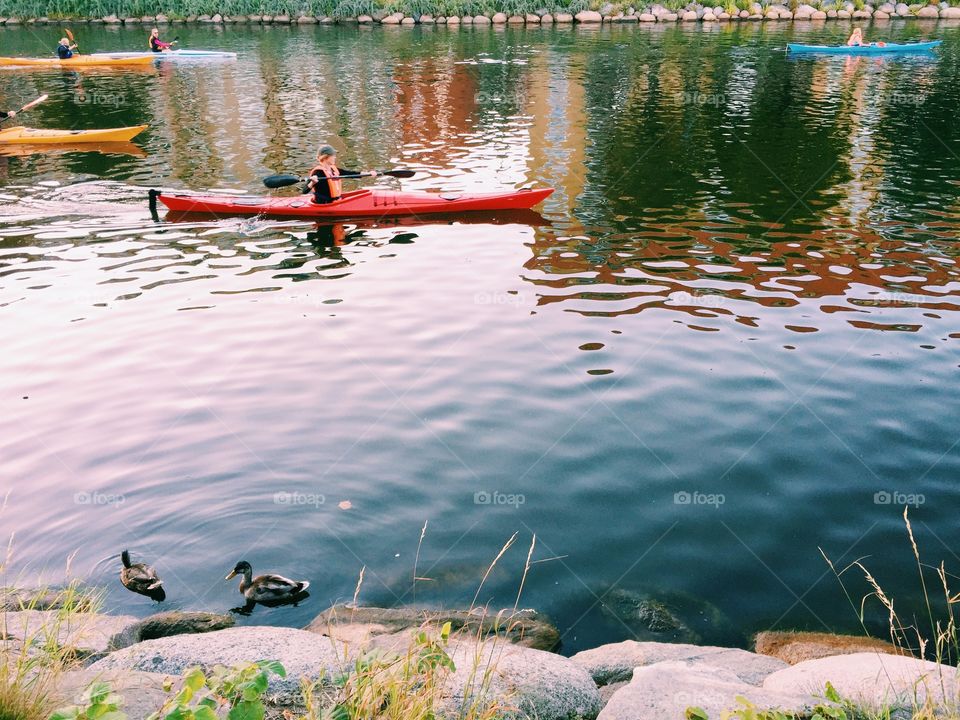 People canoeing on the canal
