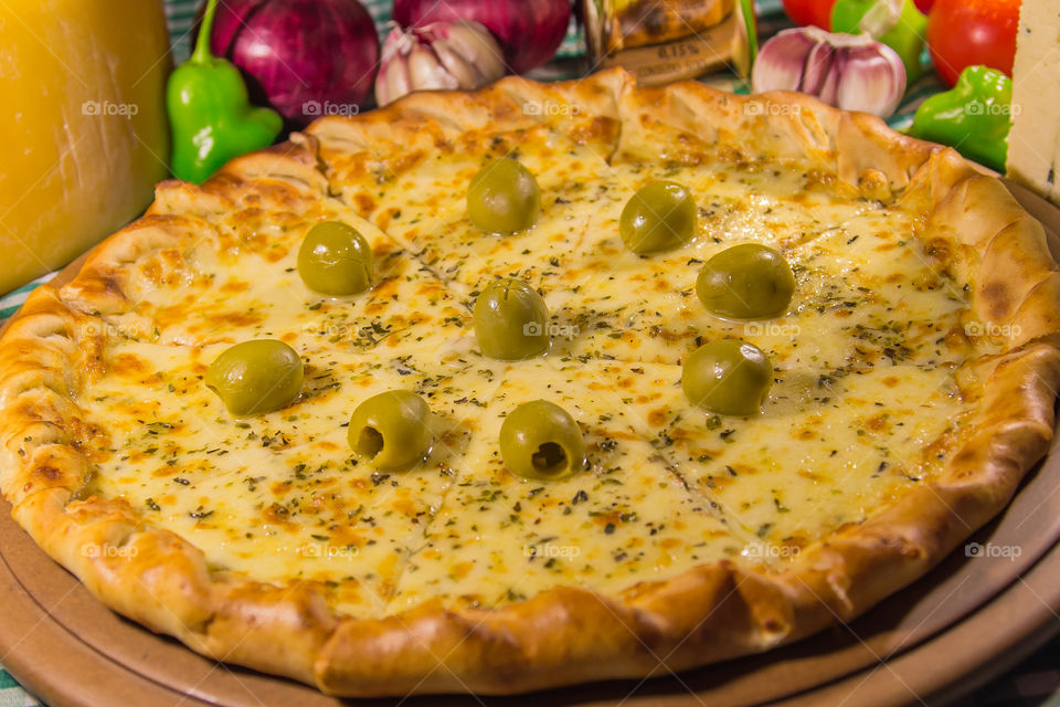 Pizza with cheese and olives. Pizza with cheese and olives from personal portfolio