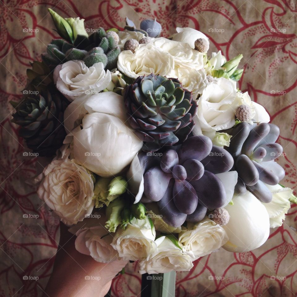 Bouquet with succulents and peon 