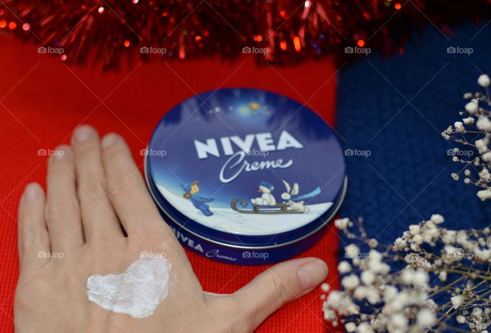 Christmas gift Nivea cream and decorations winter holiday