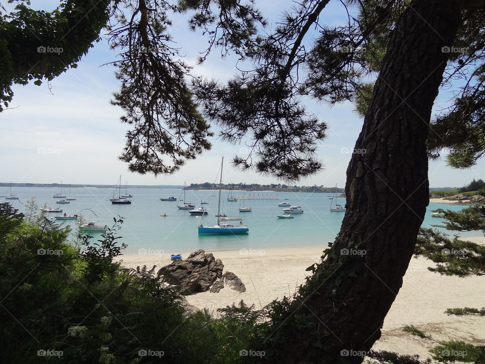 Anchorage. Peaceful and beautiful anchorage of Ile Hebihens, France