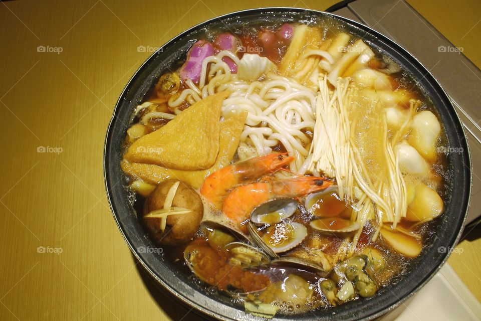 Seafood ragout in a pan