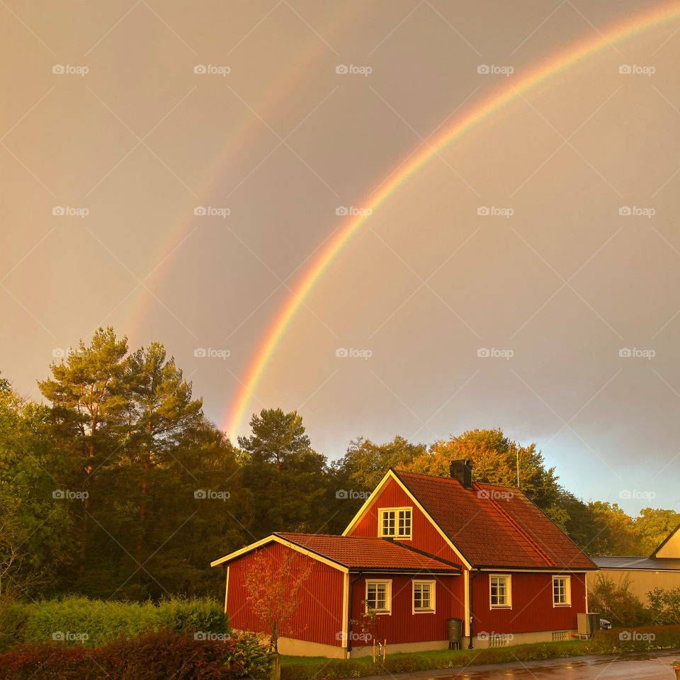 Double rainbow on a rainy but also sunny morning 