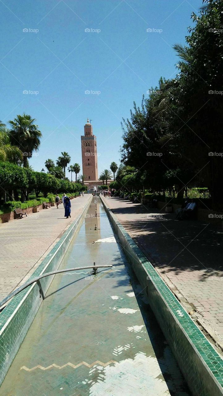 Water in urban city at  marrakech in Morocco.