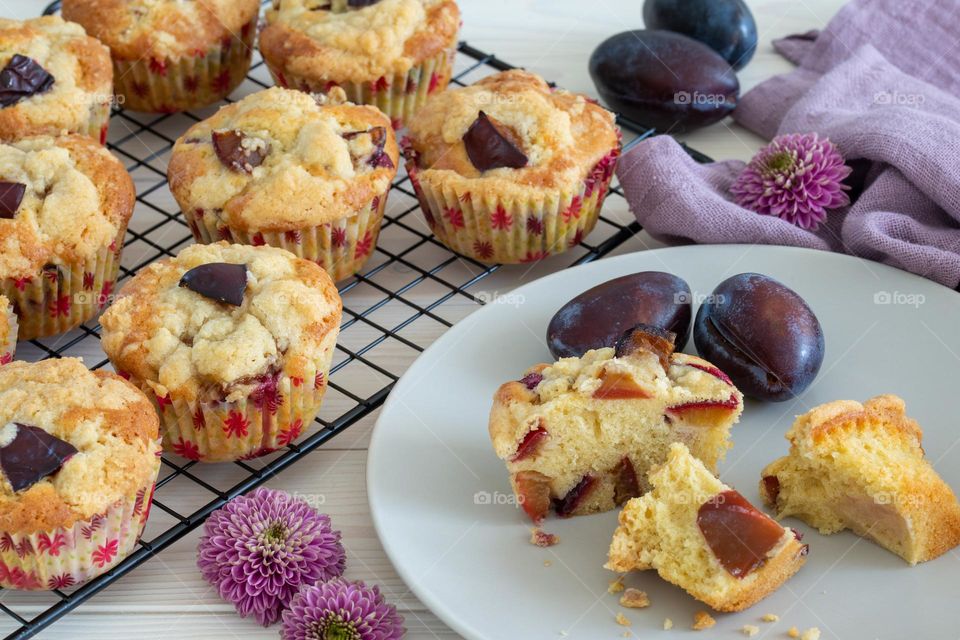 fresh baked plum muffins