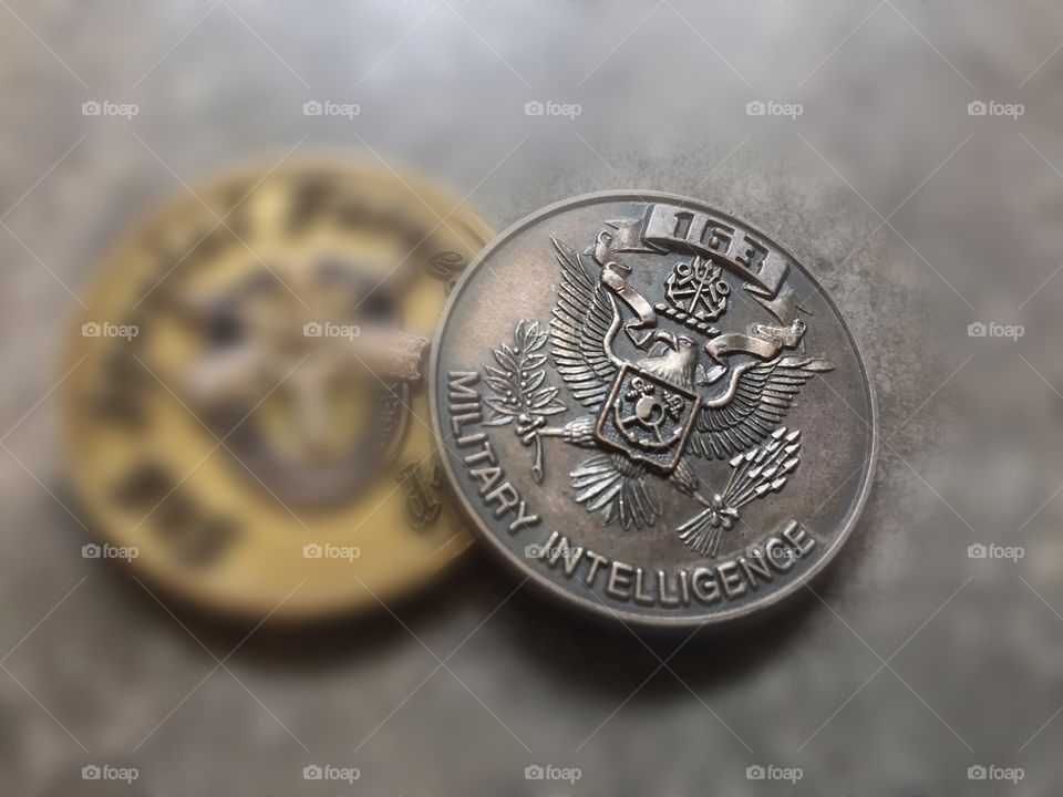 Close-up of military coins