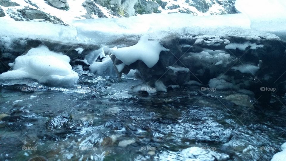 River . ice from above, running underneath 