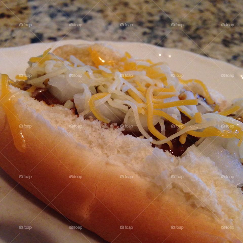 Hot Diggity dog. Chili cheese hot dog