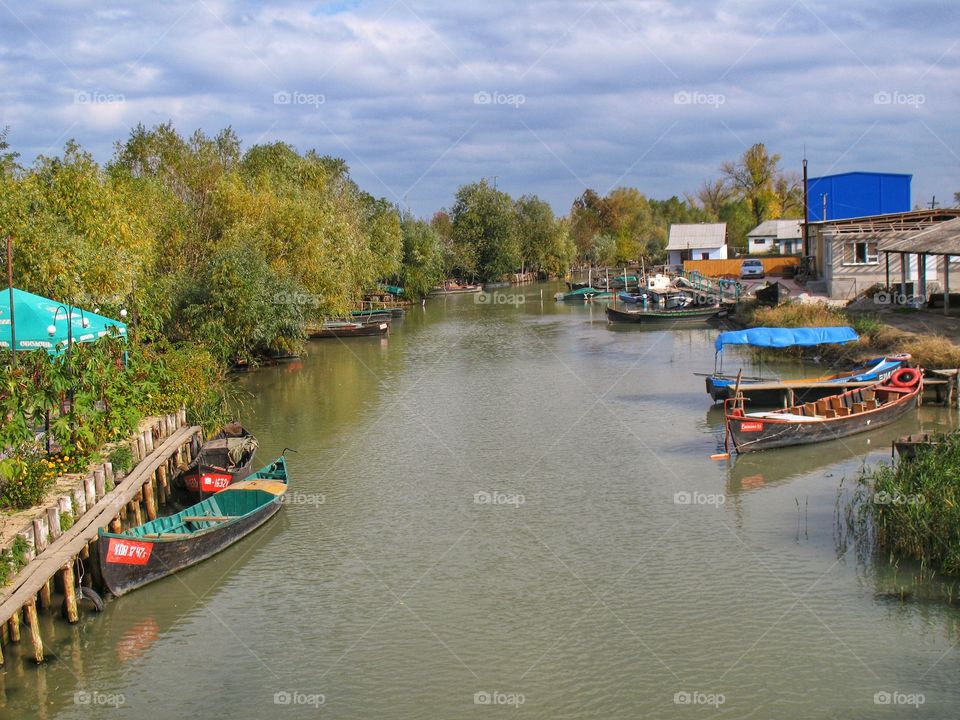 boat mooring river Danube Vilkovo лодки причал река Дунай Вилково